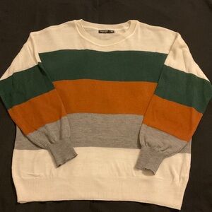 Fashion Nova Colorblock Crewneck Sweater - Green, Orange, Gray, White